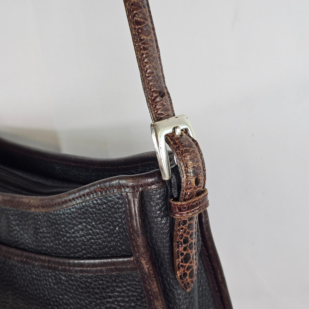 Vintage Brighton Black Embossed Leather Shoulder Bag Croc Accent BowSilver Heart - Picture 3 of 10